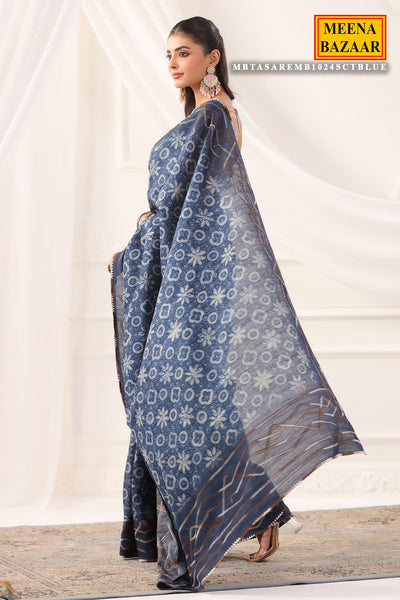 Blue Tasar Embroidered Saree Elegant Festive & Traditional Wear