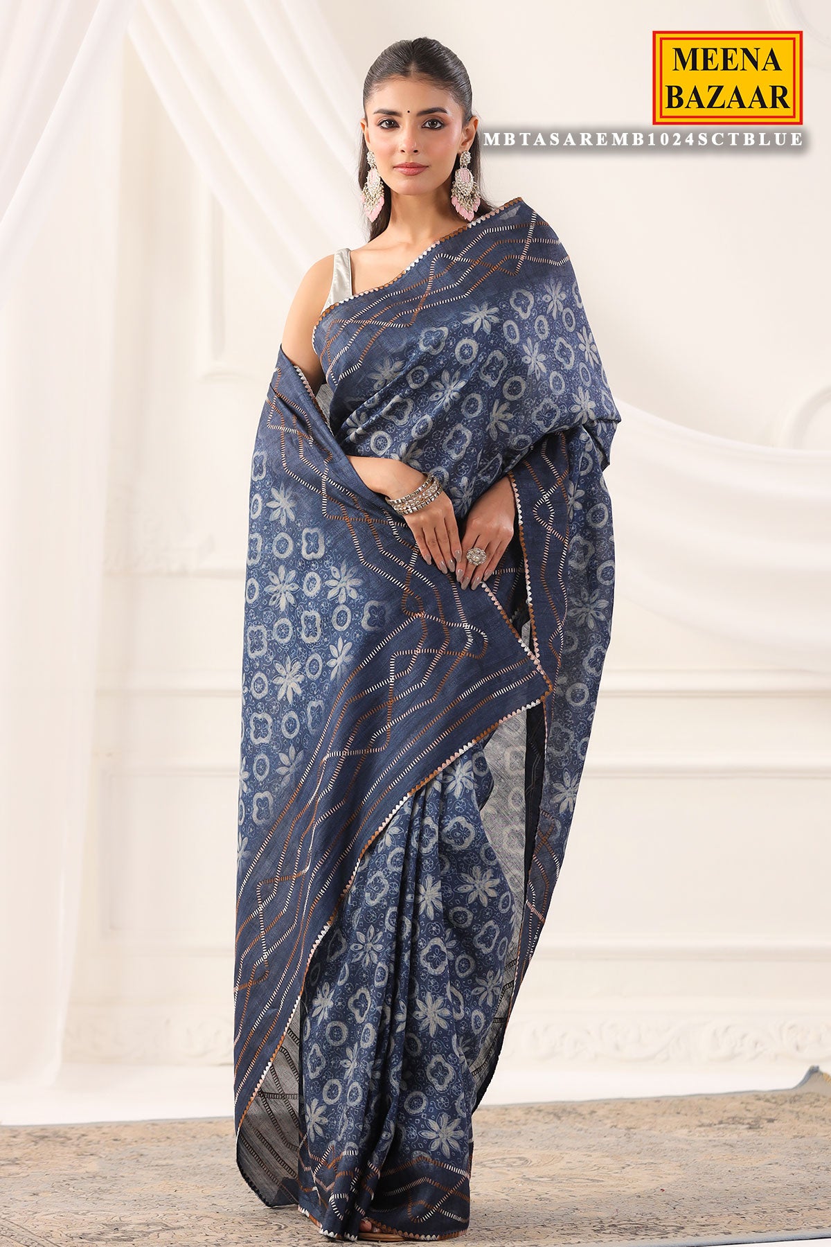 Blue Tasar Embroidered Saree Elegant Festive & Traditional Wear