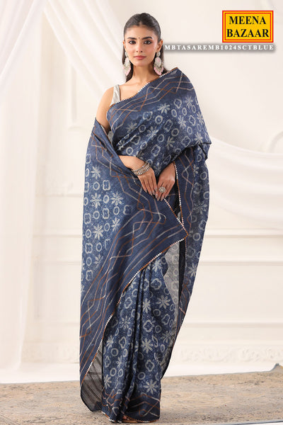 Blue Tasar Embroidered Saree Elegant Festive & Traditional Wear