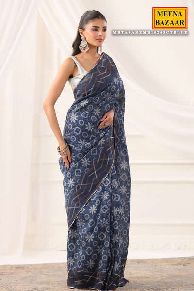 Blue Tasar Embroidered Saree Elegant Festive & Traditional Wear