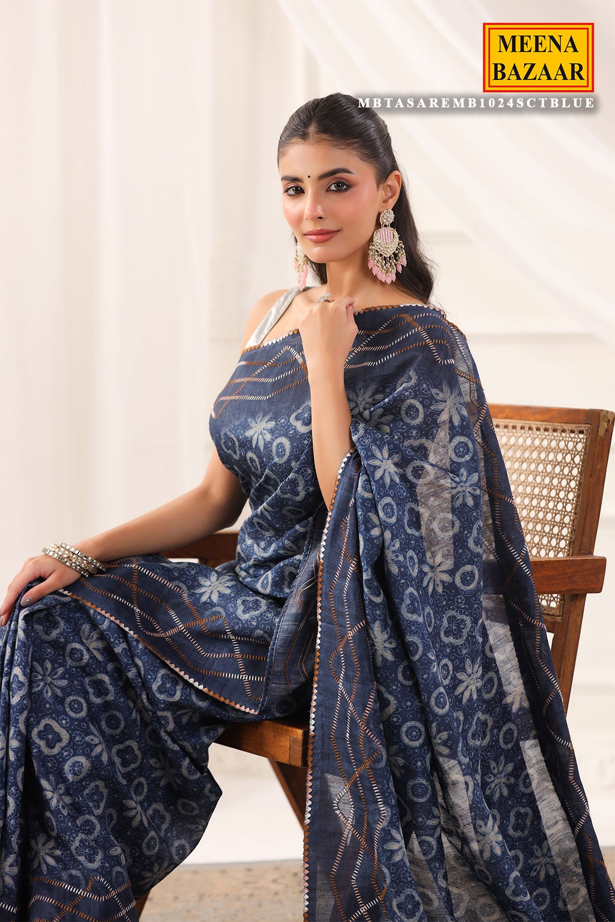 Blue Tasar Embroidered Saree Elegant Festive & Traditional Wear