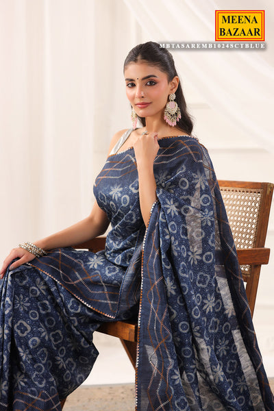 Blue Tasar Embroidered Saree Elegant Festive & Traditional Wear