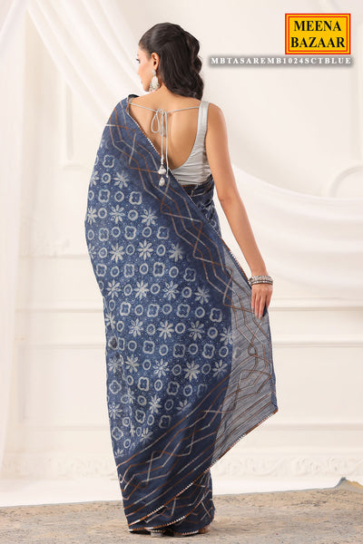 Blue Tasar Embroidered Saree Elegant Festive & Traditional Wear
