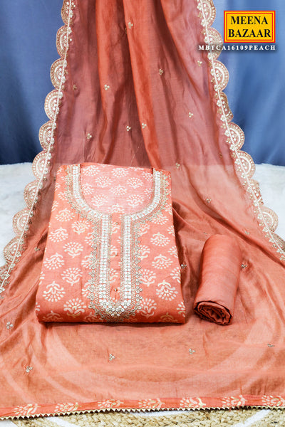 Peach Muslin Printed Suit Set