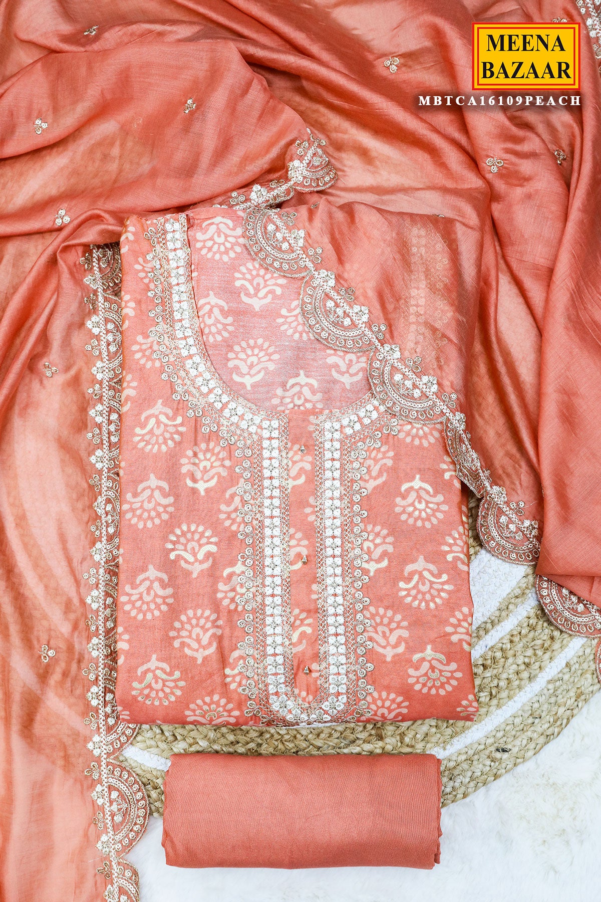 Peach Muslin Printed Suit Set