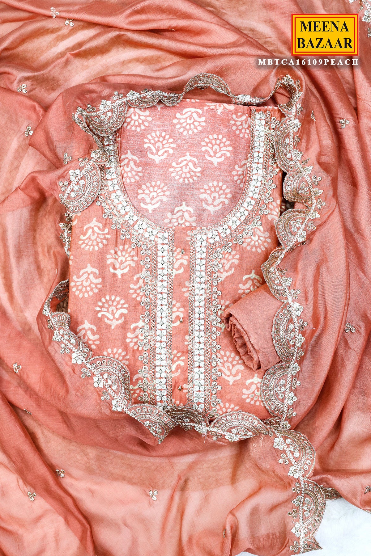 Peach Muslin Printed Suit Set