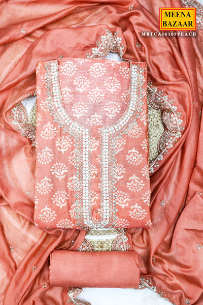 Peach Muslin Printed Suit Set