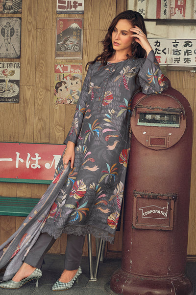 Grey Cotton Digital Printed Unstitched Suit Set