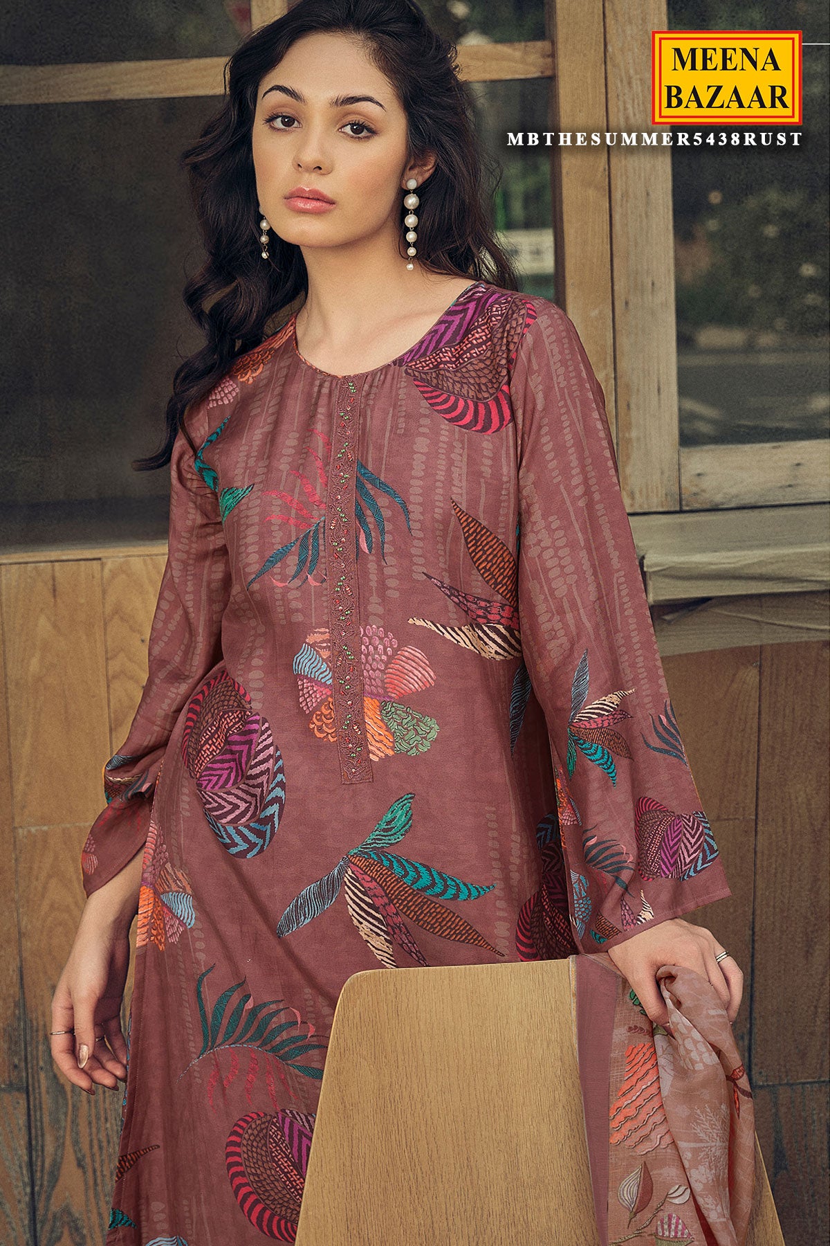 Rust Cotton Digital Printed Unstitched Suit Set