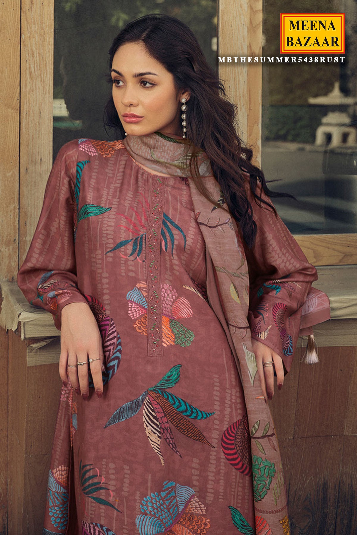 Rust Cotton Digital Printed Unstitched Suit Set