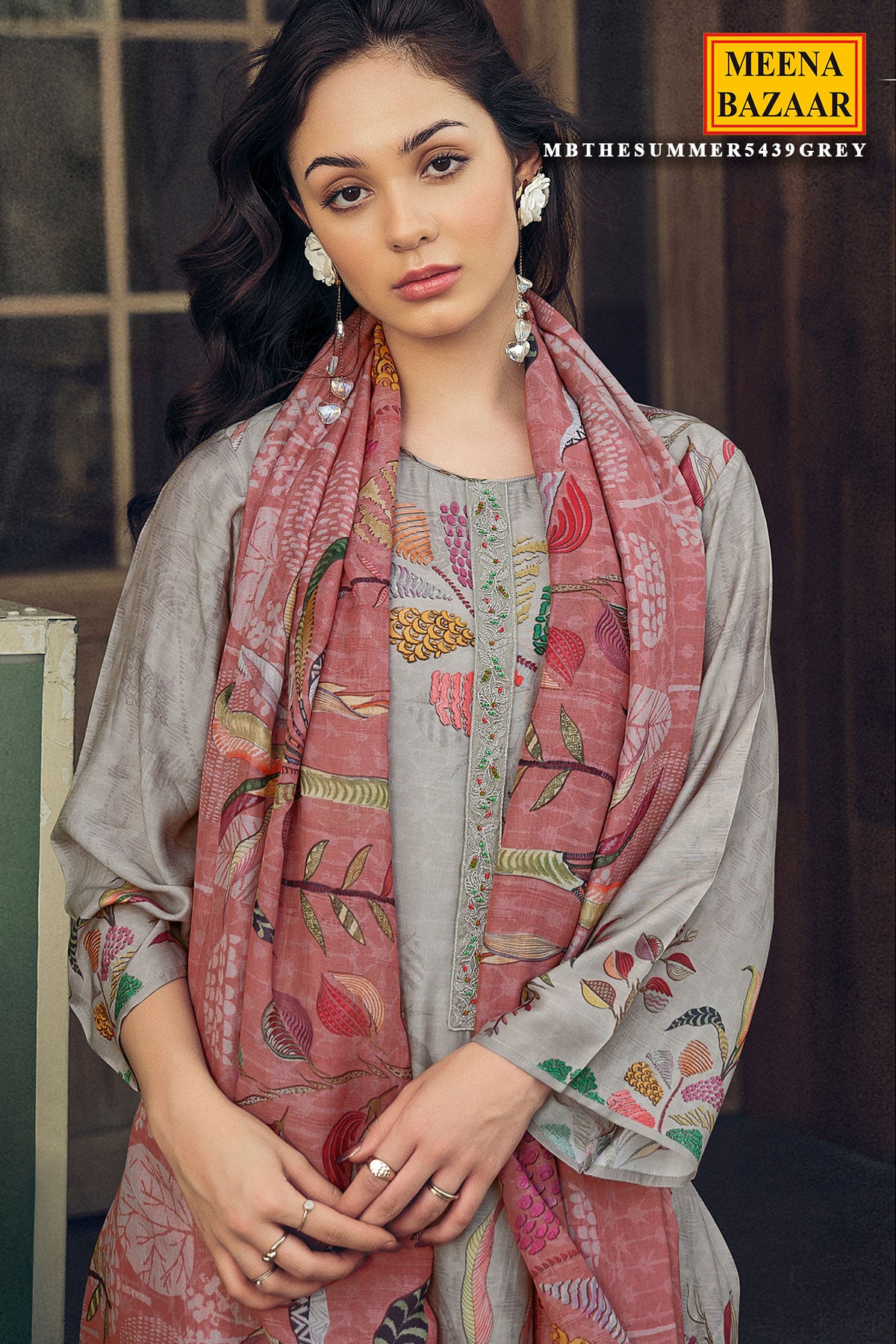 Light Grey Cotton Digital Printed Unstitched Suit Set