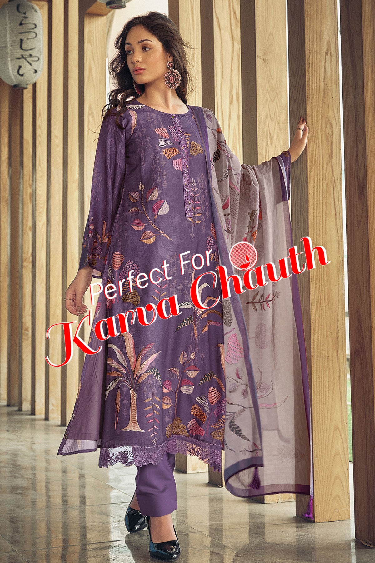 Purple Cotton Digital Printed Unstitched Suit Set