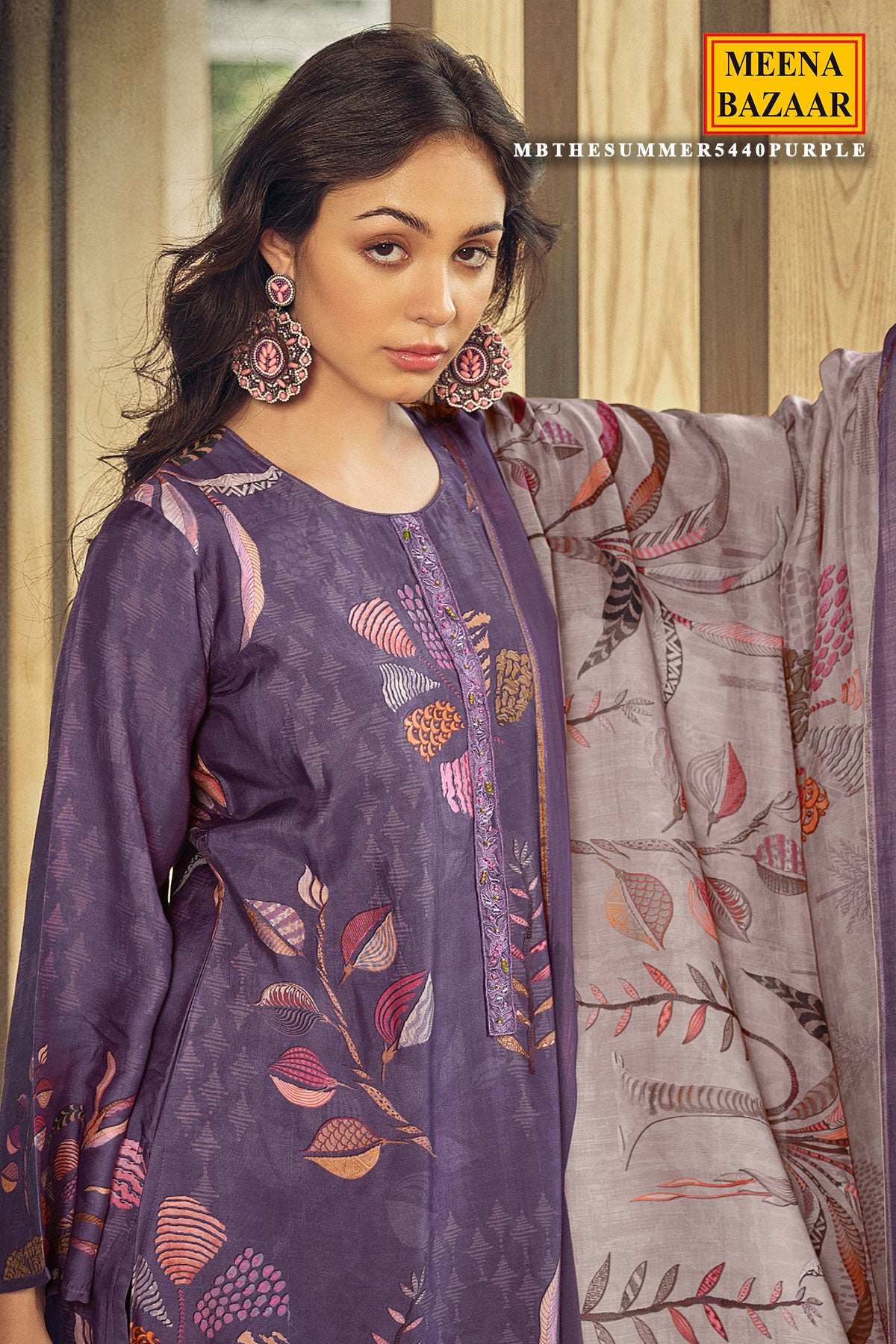 Purple Cotton Digital Printed Unstitched Suit Set