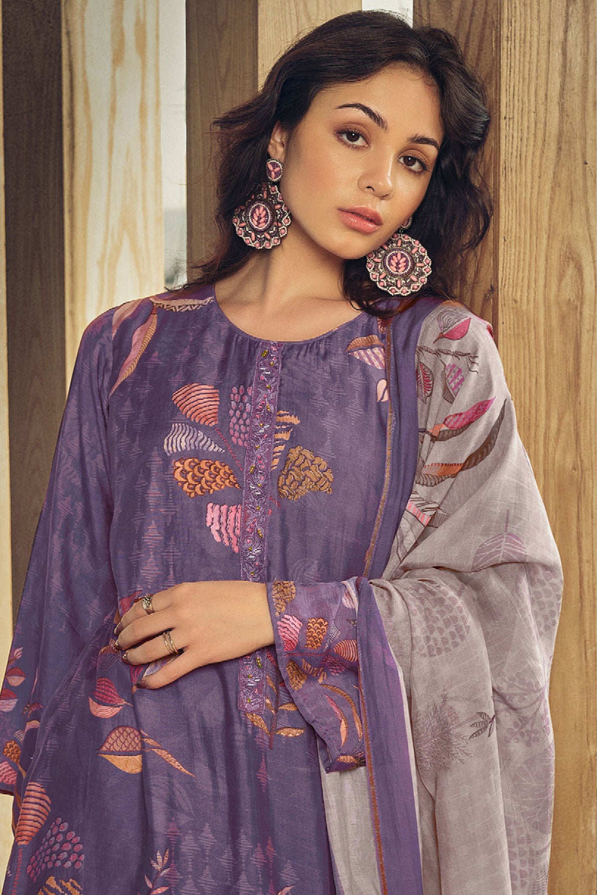 Purple Cotton Digital Printed Unstitched Suit Set