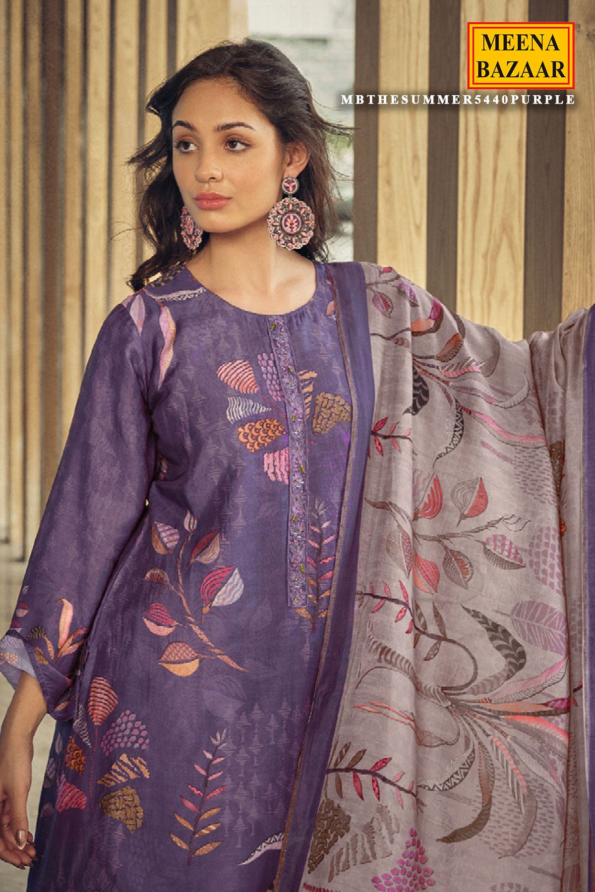 Purple Cotton Digital Printed Unstitched Suit Set