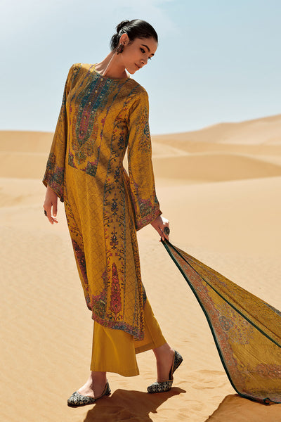 Mustard Pashmina Printed Sequins and Zari Embroidered Suit Set