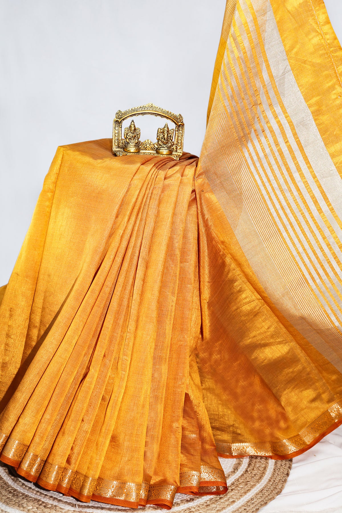 Mustard Silk Blend Zari Weaving Saree