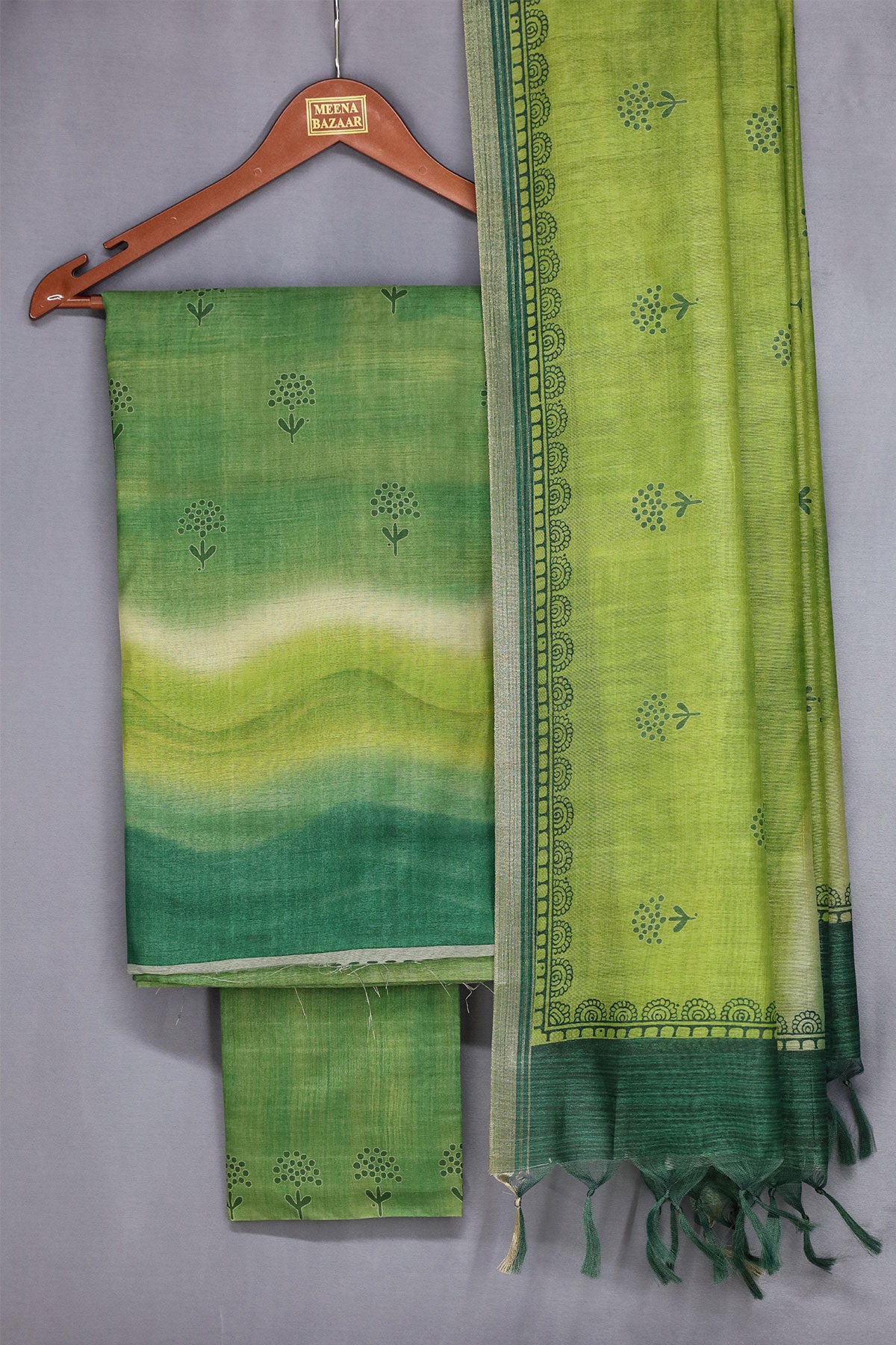 Green Tussar Silk Printed Suit Set