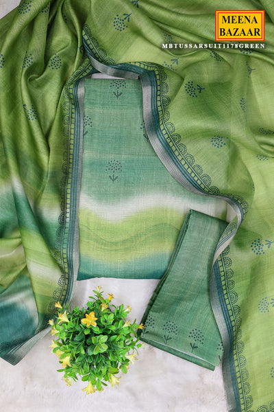 Green Tussar Silk Printed Suit Set