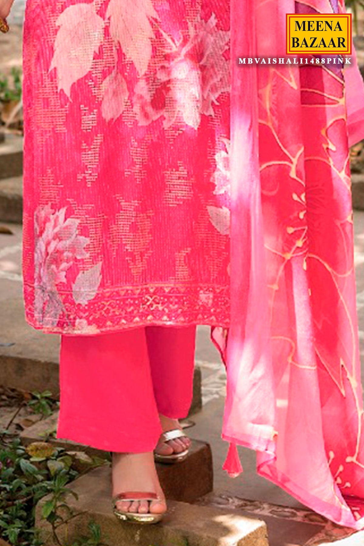 Pink Modal Silk Pintuck Sequins Embroidered Suit Set
