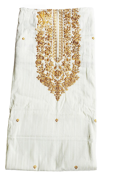 Cream and Mustard Neck Embroidered Cotton Suit