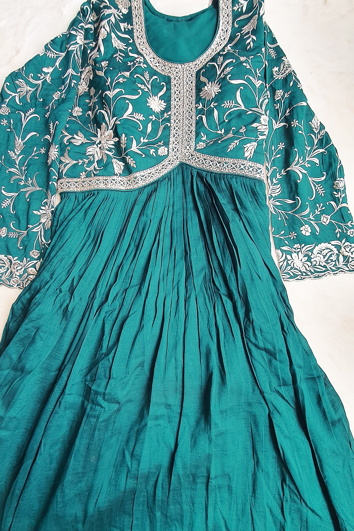 Rama Schiffli Boral Work Embroidery Gown With Dupatta