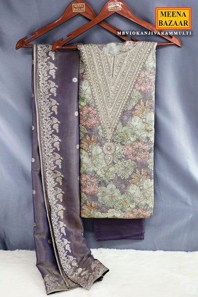 Mauve Silk Zari Sequin Embroidered Unstitched Suit