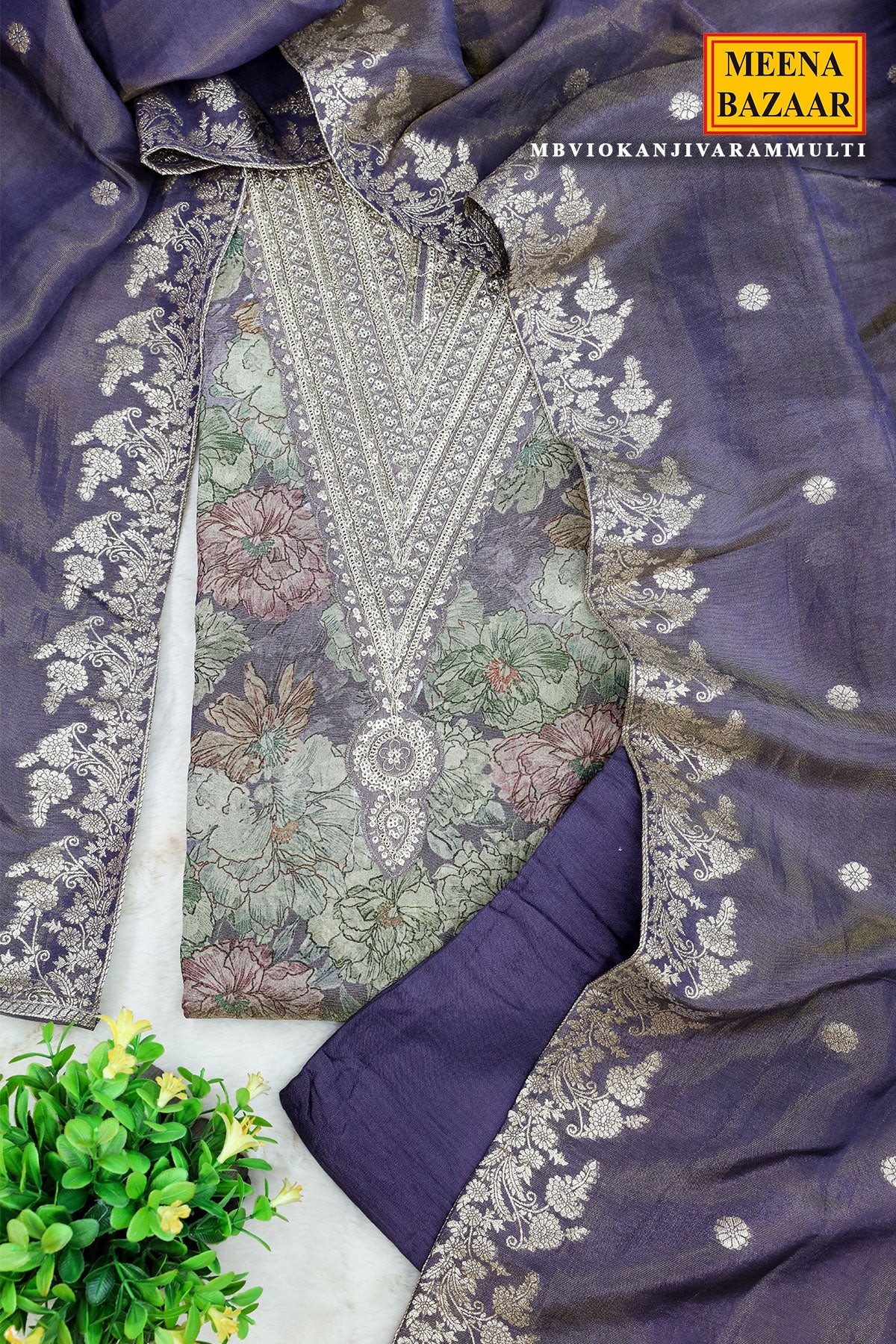 Mauve Silk Zari Sequin Embroidered Unstitched Suit