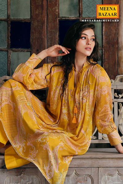 Mustard Georgette Floral Zari Embroidered Suit Set