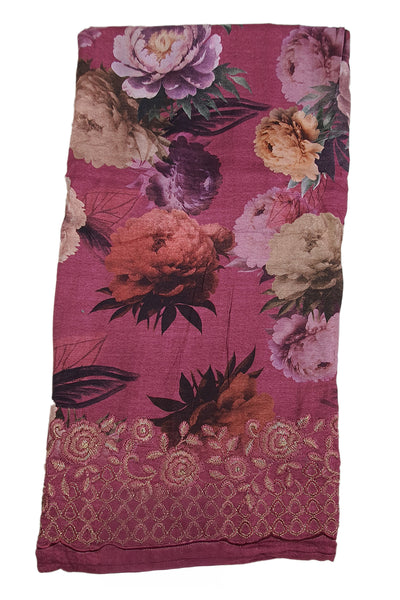 Wine Pashmina Floral Printed Suit Set