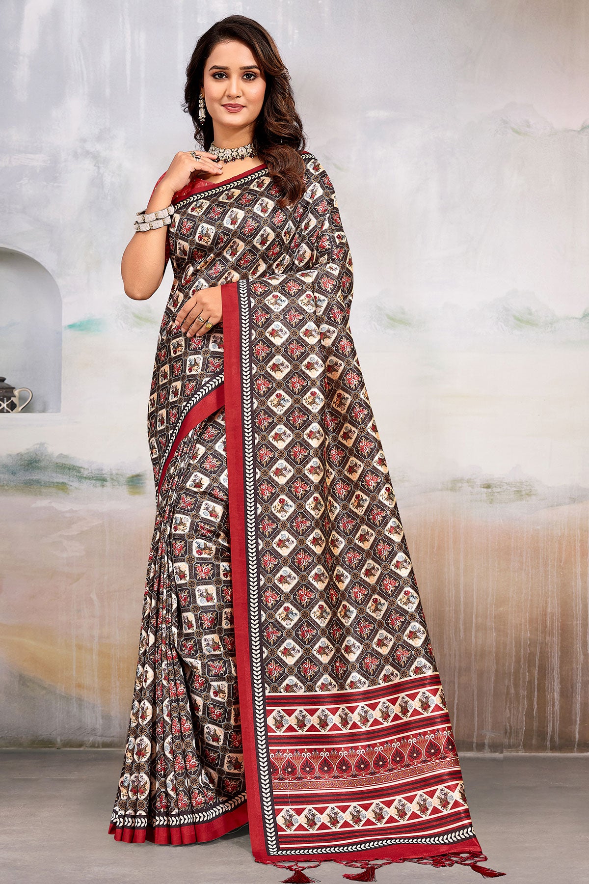 Black Silk Saree with Antique Zari Border