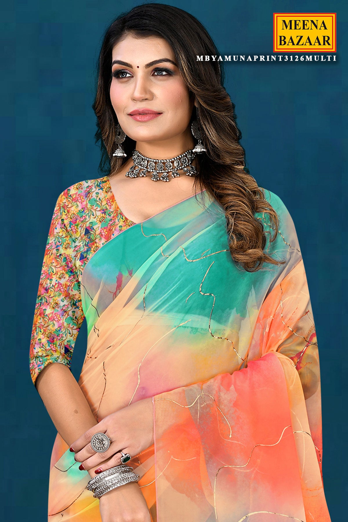 Multicolor Organza Saree with Subtle Zari Highlights and Lightweight Drape