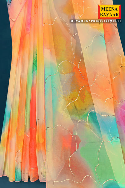 Multicolor Organza Saree with Subtle Zari Highlights and Lightweight Drape