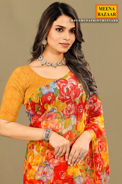 Mustard Organza Saree with Subtle Zari Highlights and Lightweight