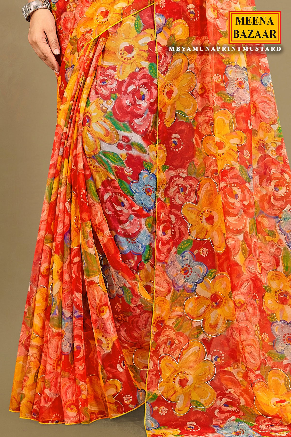 Mustard Organza Saree with Subtle Zari Highlights and Lightweight