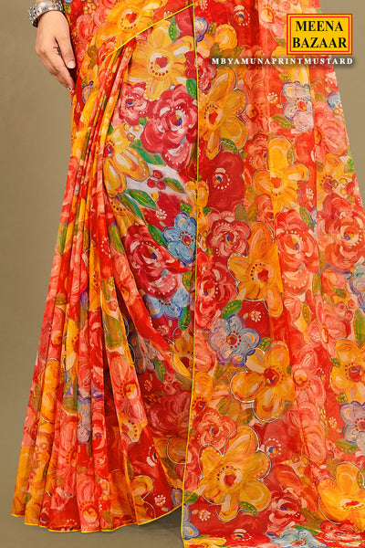 Mustard Organza Saree with Subtle Zari Highlights and Lightweight