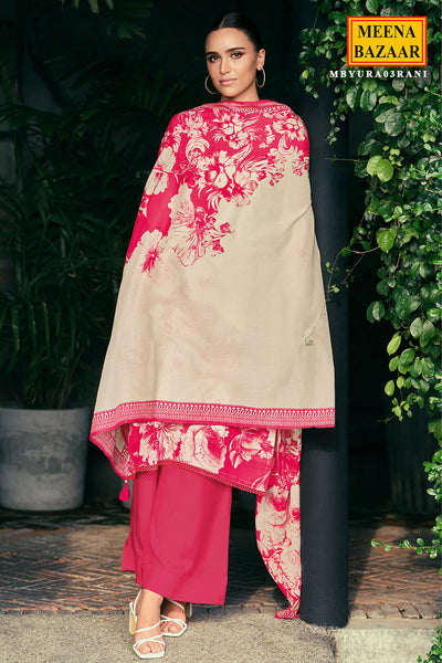 Rani Linen Cotton Printed With Lace Work Suit Set