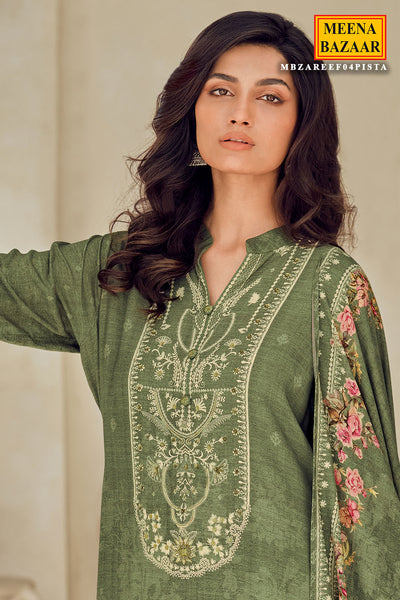 Pista Viscose Muslin Printed Handwork Unstitched Suit