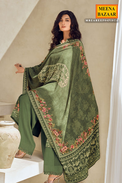 Pista Viscose Muslin Printed Handwork Unstitched Suit