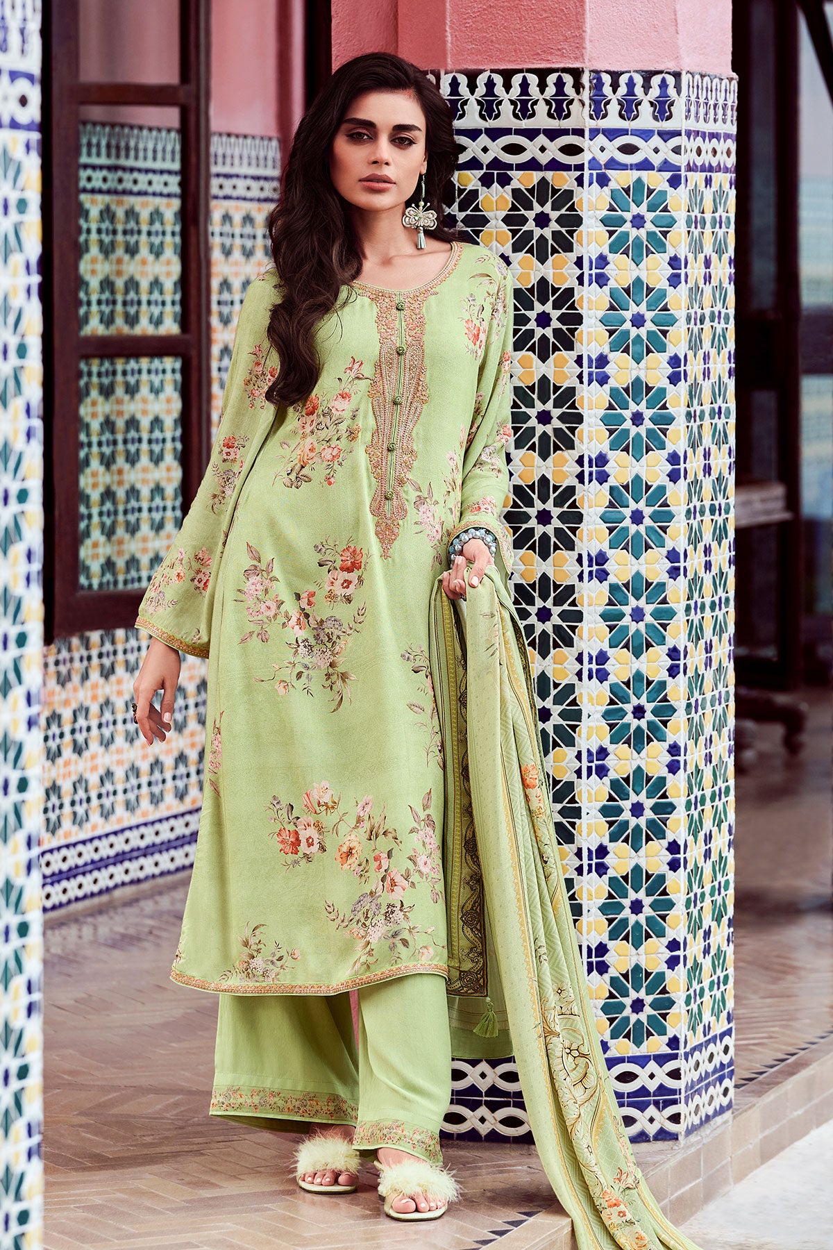 Pista Modal Silk Floral Printed Embroidered Suit Set