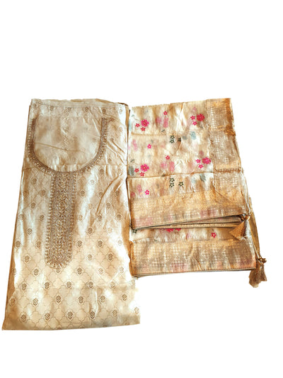 Tussar Silk Floral Zari Buttis Woven Suit Set