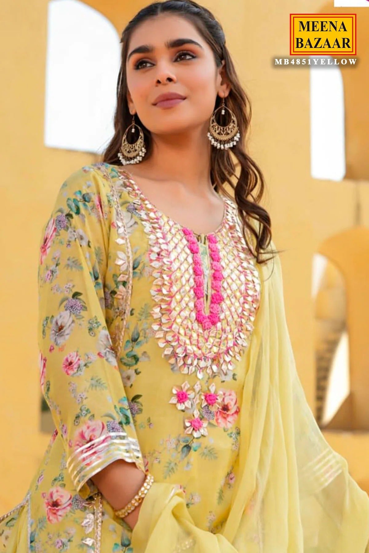 Lemon Yellow Muslin Kurti Dress With Attached Skirt