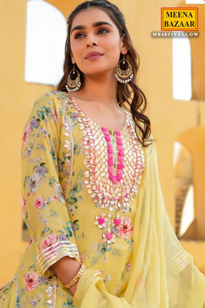 Lemon Yellow Muslin Kurti Dress With Attached Skirt