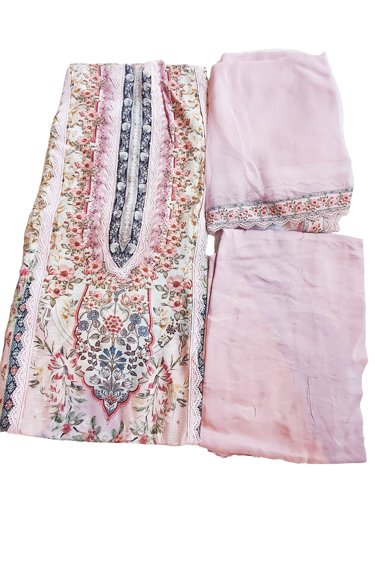 Pink Muslin Cotton Block Printed Suit Set