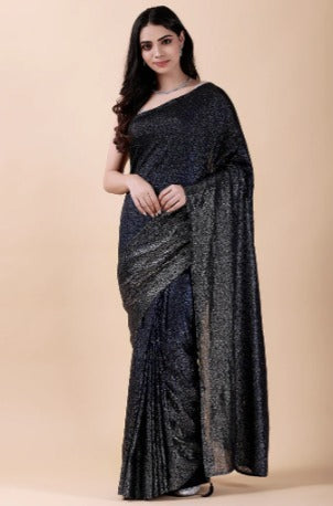 Navy Color Georgette Sequined Saree