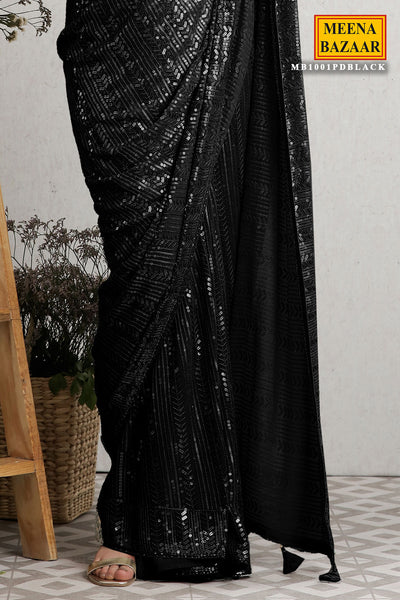 Black Georgette Embroidered Saree