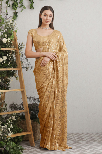 Fawn Georgette Embroidered Saree