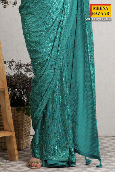 Rama Georgette Embroidered Saree