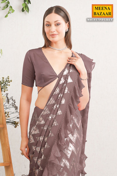 Grey Georgette Embroidered Saree