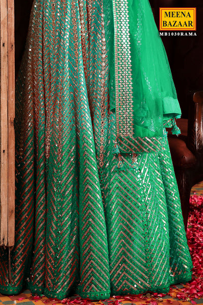 Rama Green Sequins Embroidered Georgette Lehenga